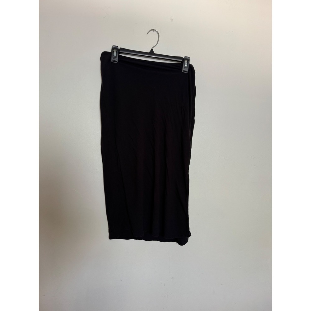 Old Navy‎ Womens Black Midi Skirt L Side Slit Elastic Waist Jersey Knit Casual